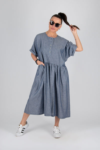 Blue Linen Summer Dress CRISTAL EugFashion 