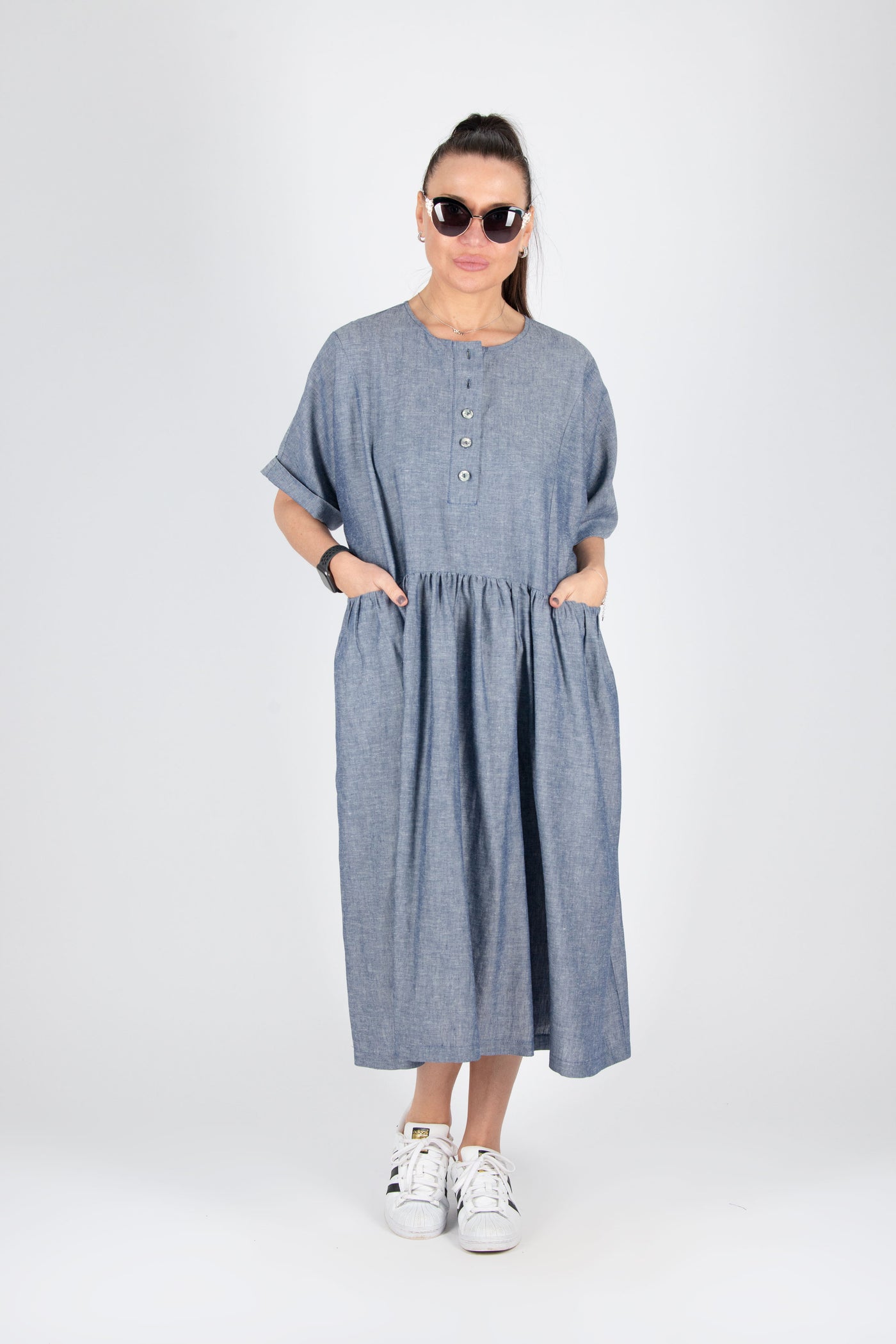 Blue Linen Summer Dress CRISTAL EugFashion 