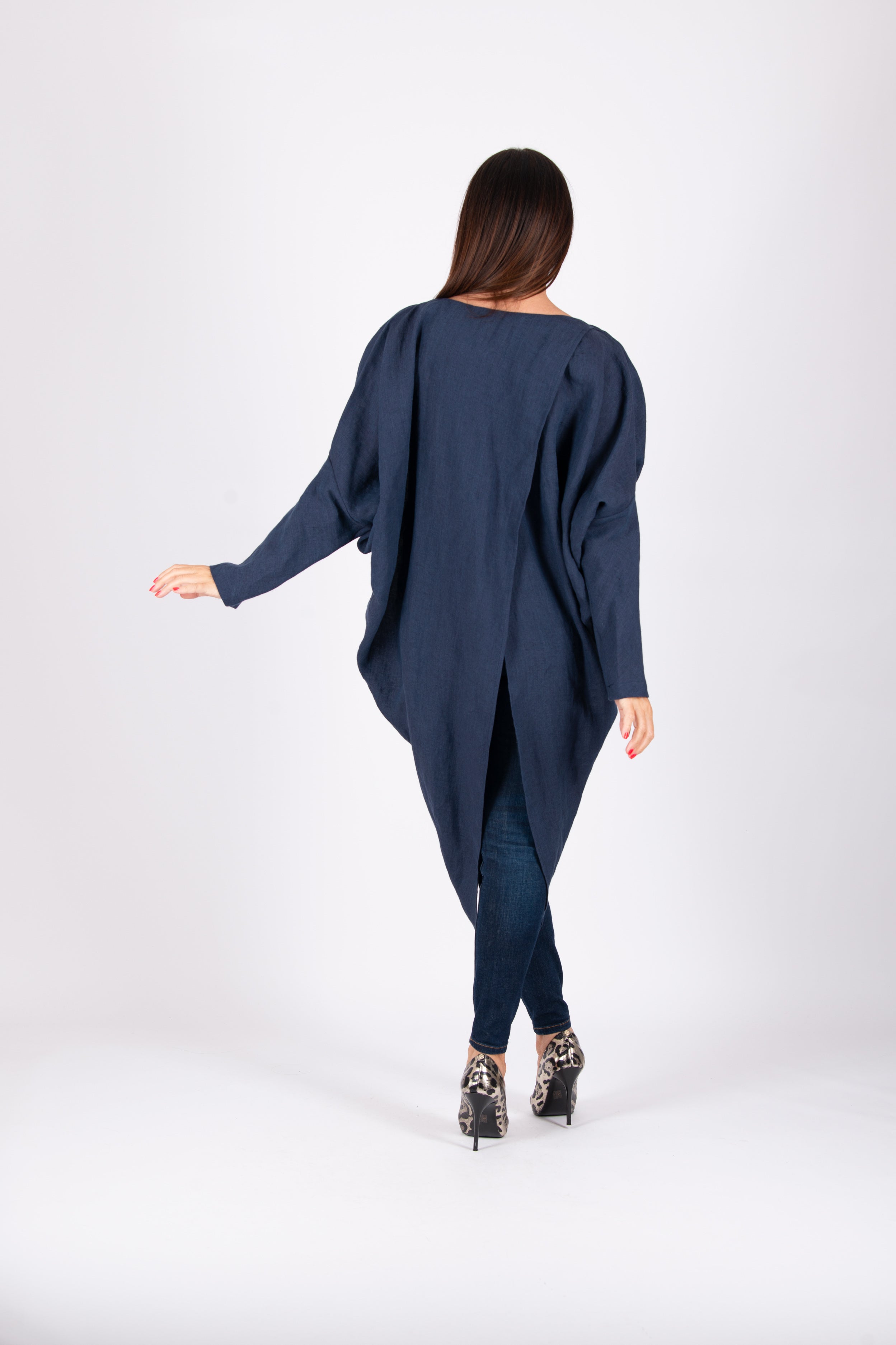 linen long sleeves top #dark-blue