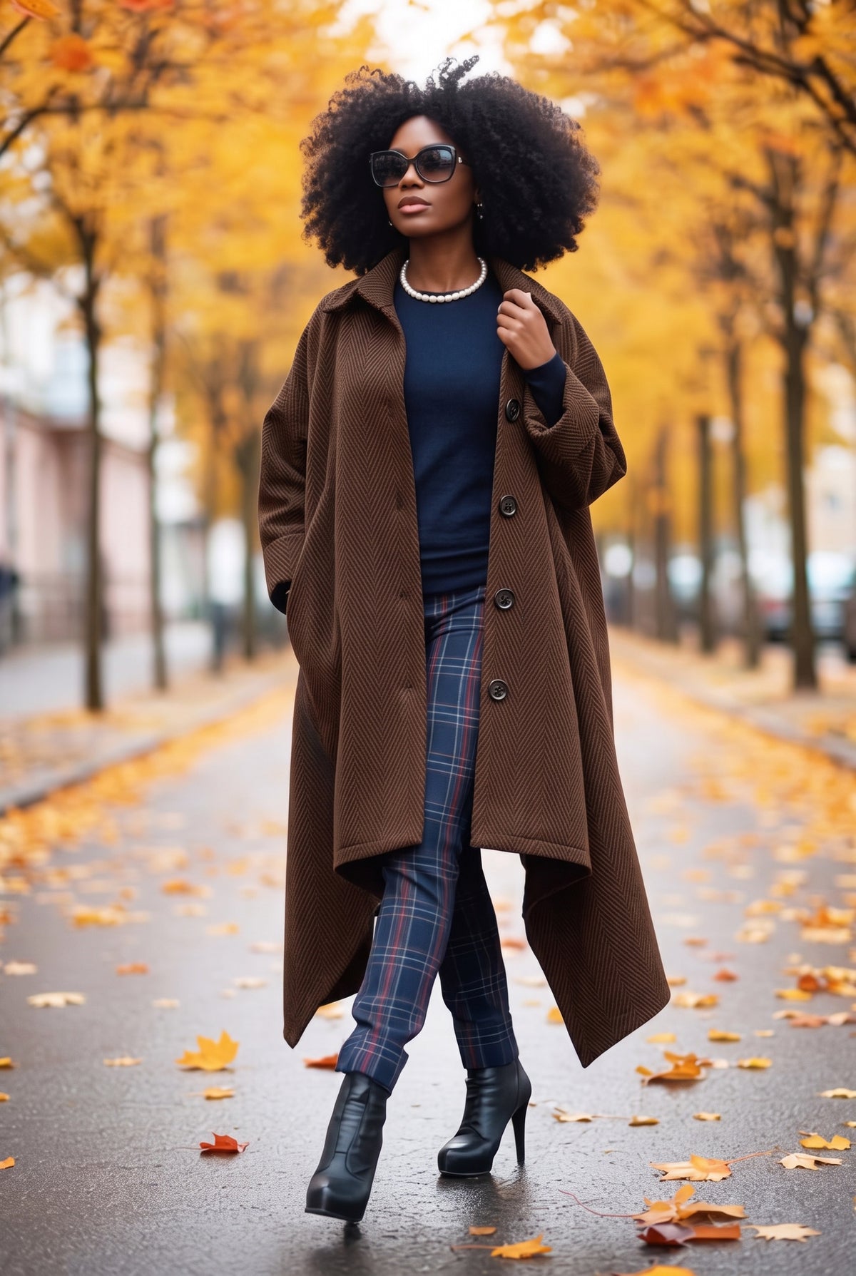 Brown wide cape maxi coat Federica with zip details - EUG Fashion #brown

