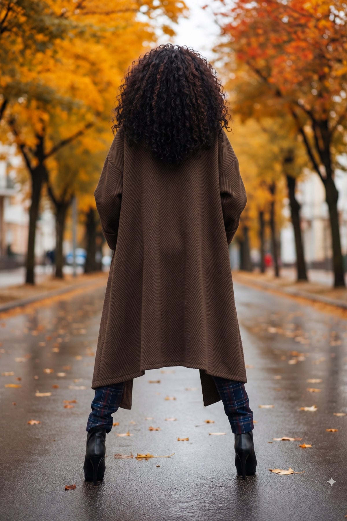 Brown wide cape maxi coat Federica with zip details - EUG Fashion #brown
