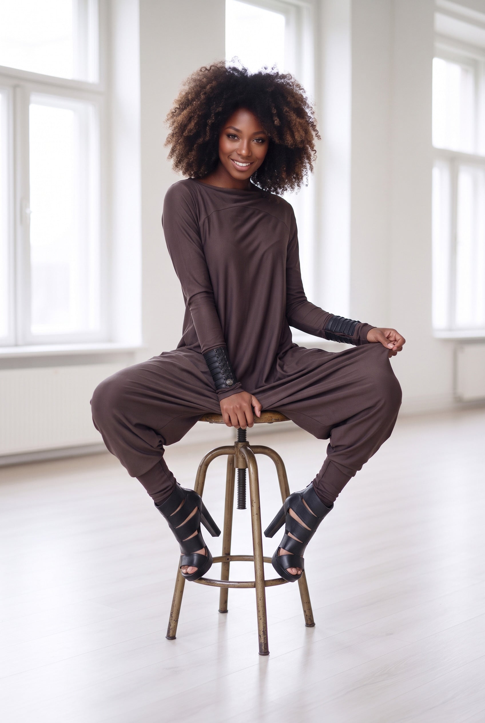 harem jersey jumpsuit #dark-brown