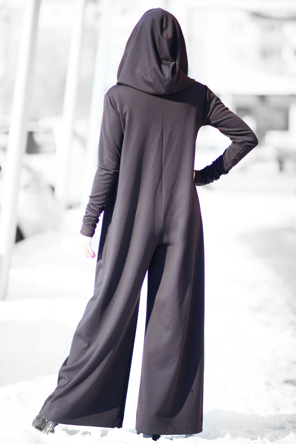 hooded cotton jumpsuit #dark-brown