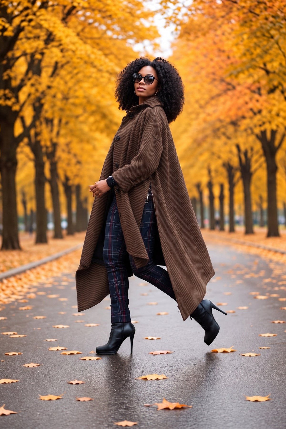 Brown wide cape maxi coat Federica with zip details - EUG Fashion #brown
