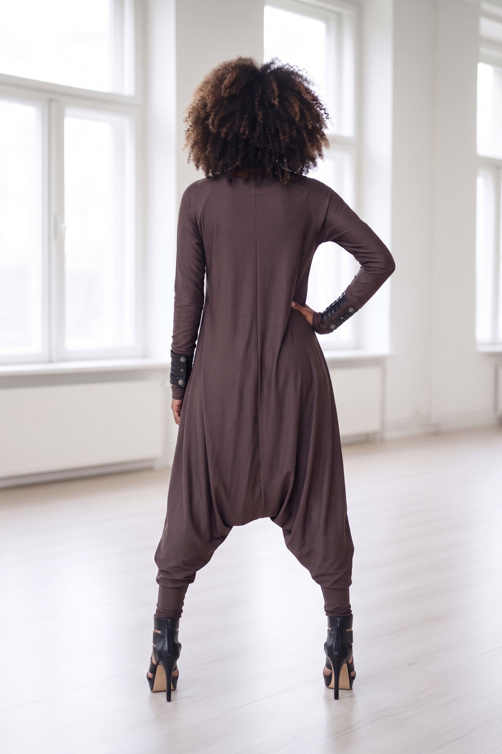 harem jersey jumpsuit #dark-brown