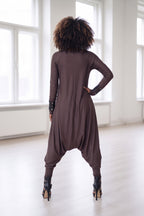 harem jersey jumpsuit #dark-brown