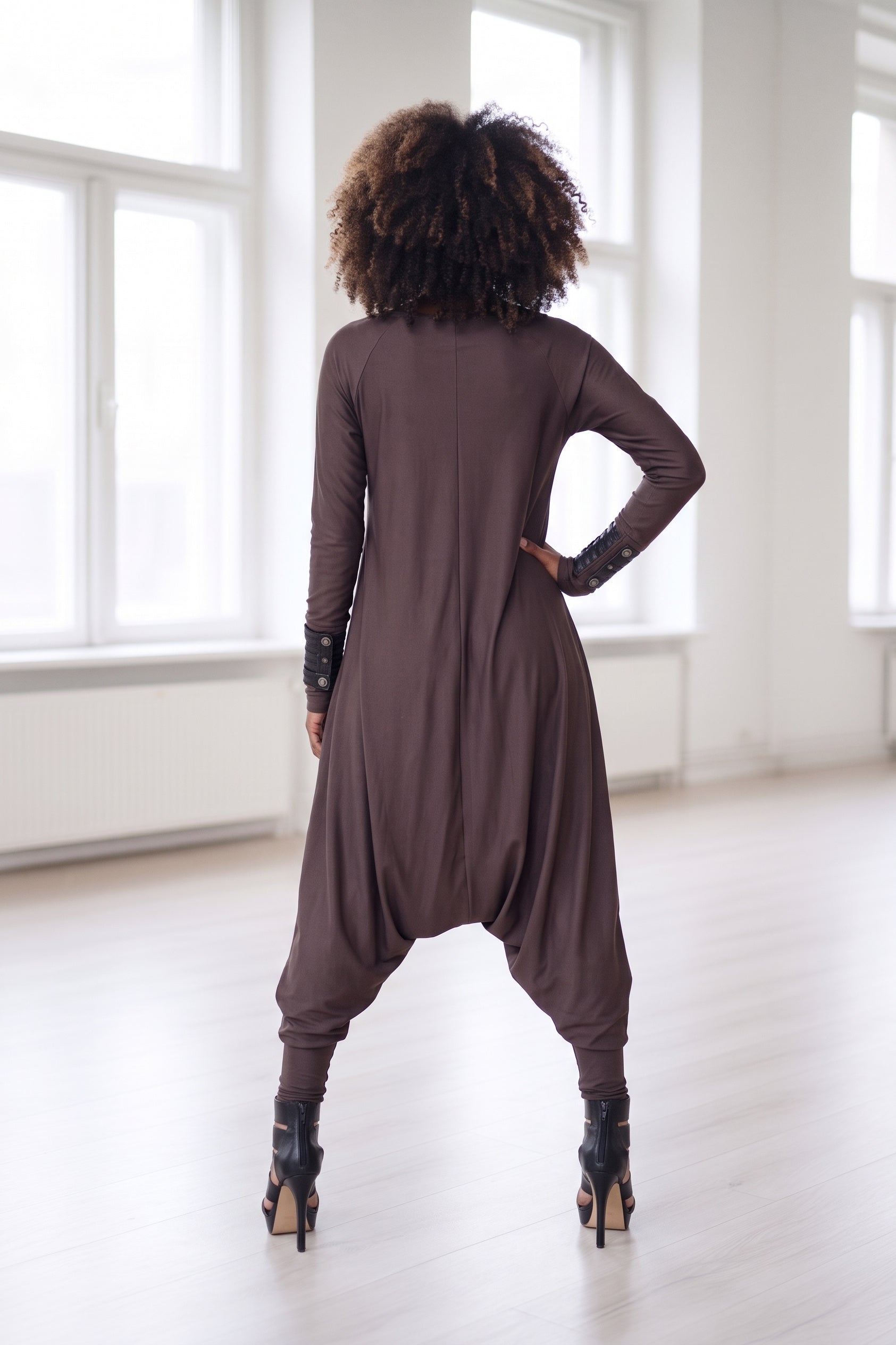 harem jersey jumpsuit #dark-brown