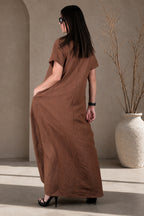 linen a line dress - EUG fashion #brown