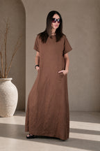 linen a line dress - EUG fashion #brown