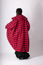 Hot pink houndstooth cape coat Siri with shawl collar - EUG Fashion #hot-pink

