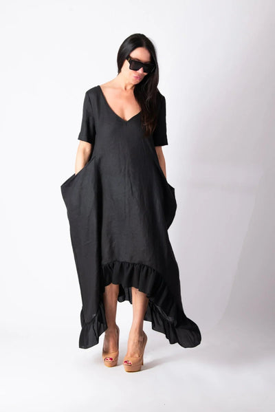 CASABLANCA BLACK WIDE LINEN DRESS - EUG FASHION EugFashion 