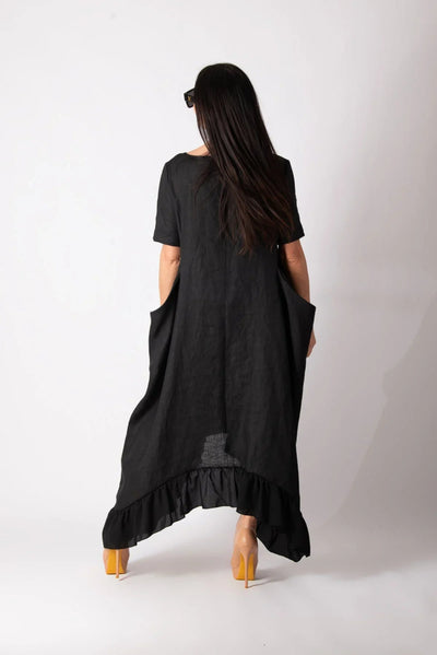 CASABLANCA BLACK WIDE LINEN DRESS - EUG FASHION EugFashion 