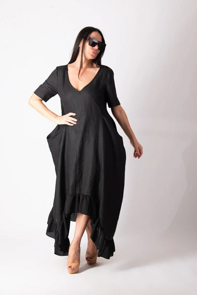 CASABLANCA BLACK WIDE LINEN DRESS - EUG FASHION EugFashion 