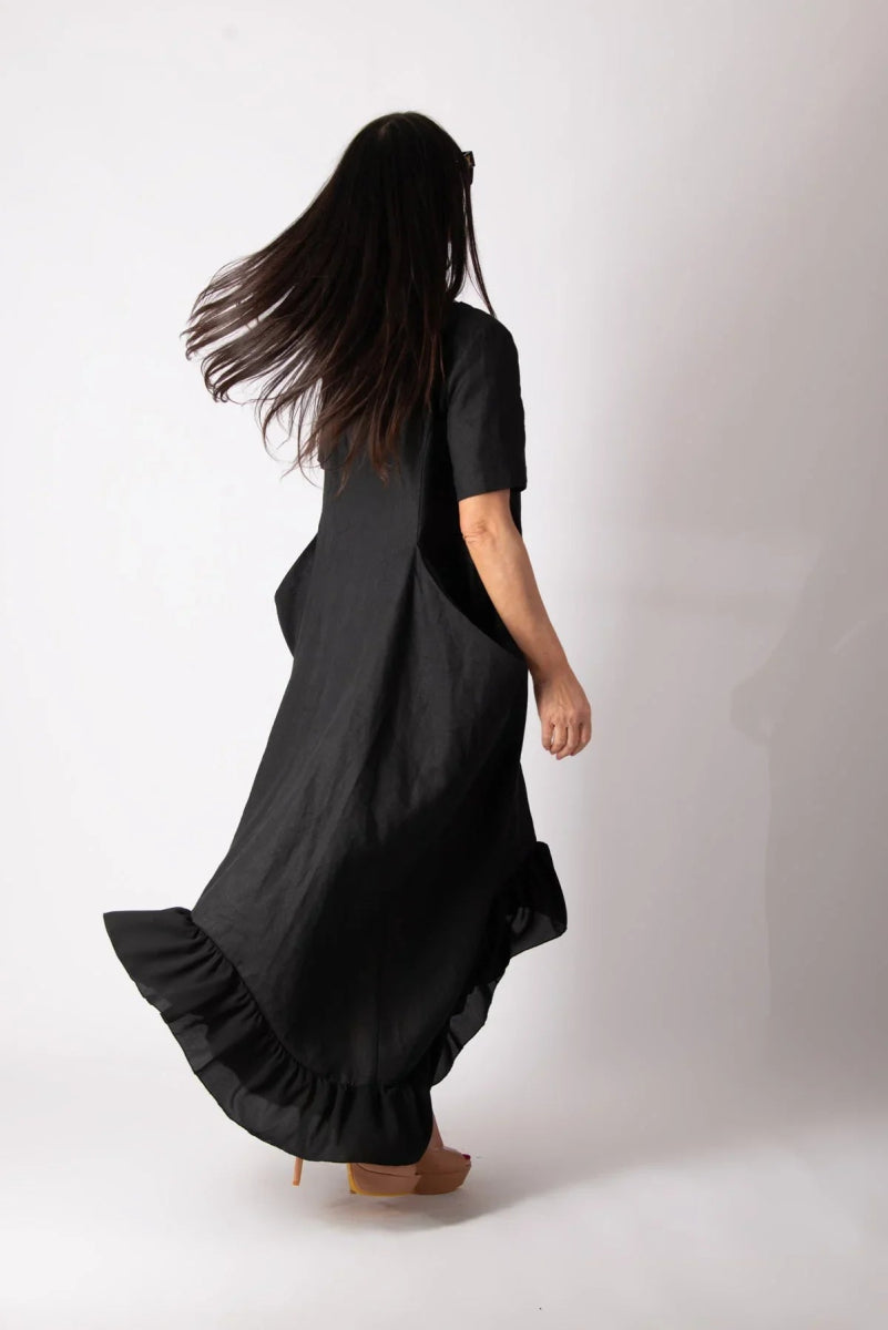 CASABLANCA BLACK WIDE LINEN DRESS - EUG FASHION EugFashion 