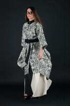 Off-white embroidered wool cape coat Cindy with black embroidery and belt - EUG Fashion #off-white
