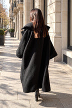 Black bouclé cape coat Siri with wide shawl collar - EUG Fashion #black
