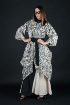 Off-white embroidered wool cape coat Cindy with black embroidery and belt - EUG Fashion #off-white
