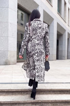 Off-white embroidered wool coat Astela with blue lining and notched lapel - EUG Fashion #off-white

