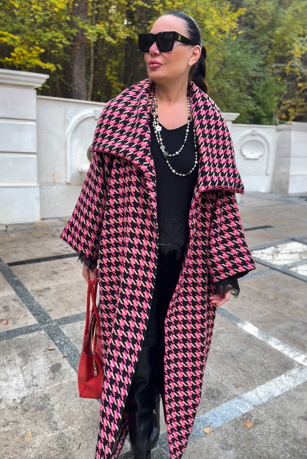 Pink Houndstooth Coat OFELIA EugFashion 