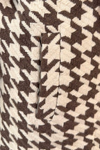 Brown houndstooth wool coat with shawl collar and waist belt - long silhouette, no lining, Ofelia | EUG Fashion #brown
