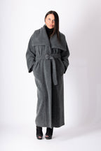Dark grey wool blend cape coat Ofelia with belt - EUG Fashion #dark-grey