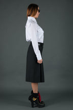 Black wide-leg pants - below-knee length, deep front pleats, dense cotton, Colo | EUG Fashion #black⠋
