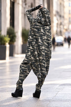 Camouflage hoodie and jumpsuit set - long hooded sweatshirt and matching jumpsuit, Kamila | EUG Fashion #camouflage
