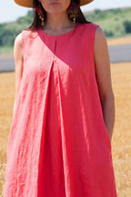 Linen sleeveless dress #coral