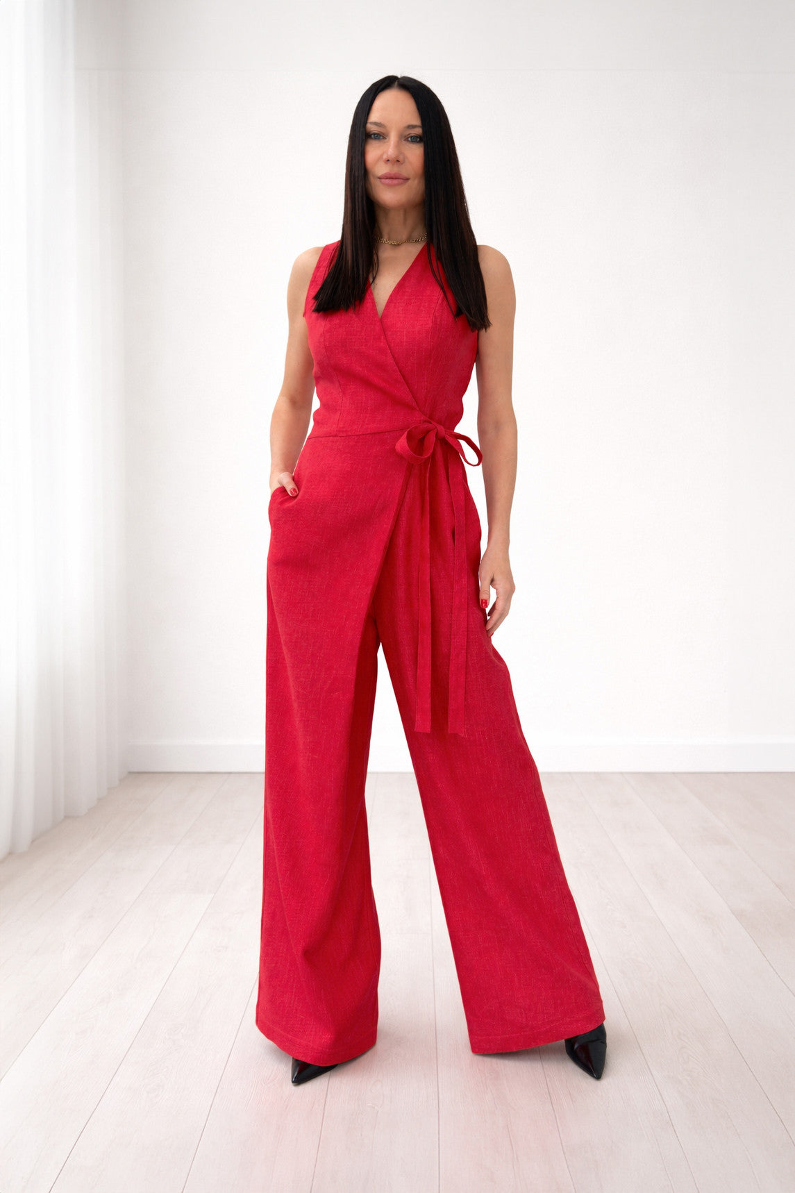 Linen wrap jumpsuit - Eug fashion #red