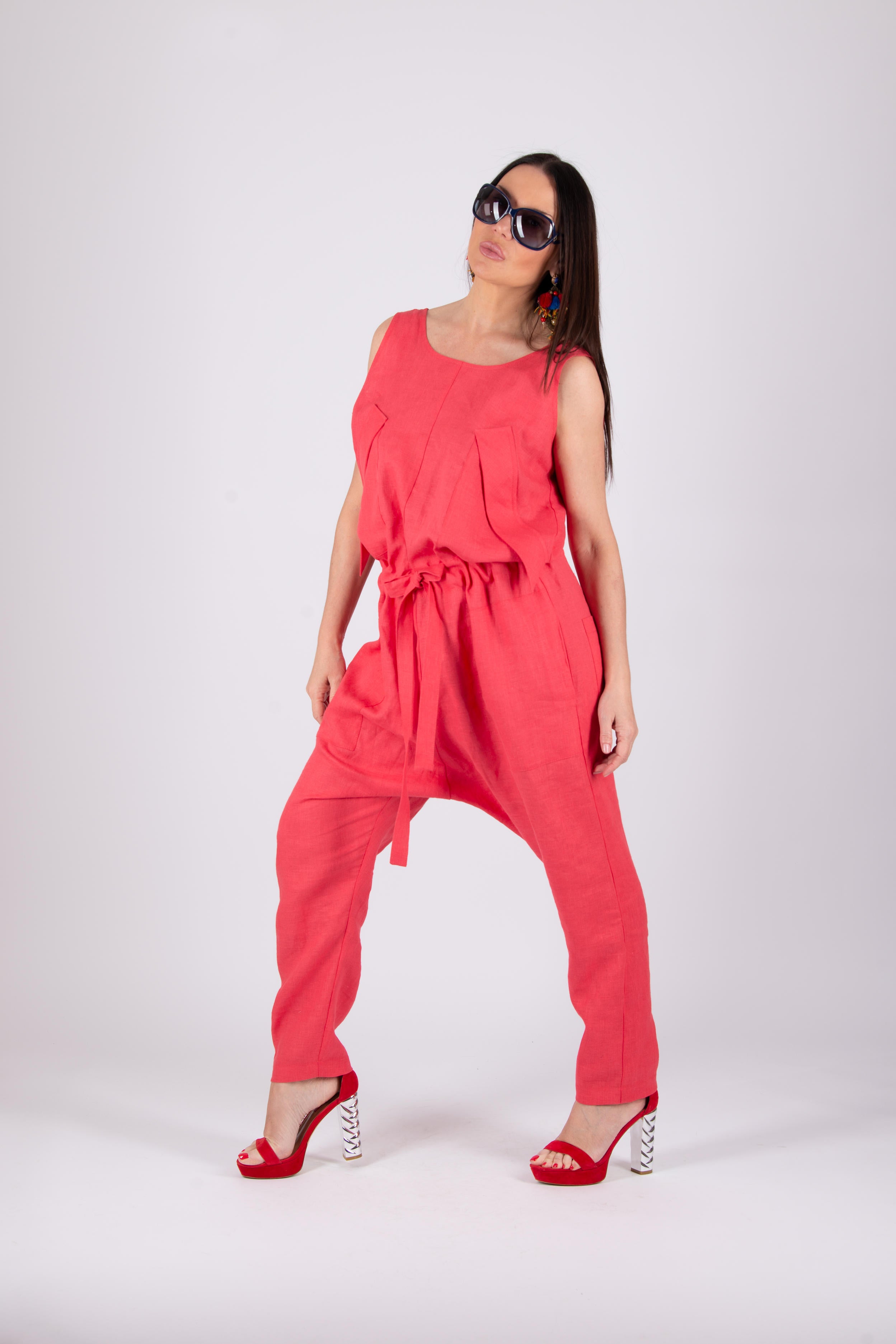 sleeveless linen jumpsuit #coral