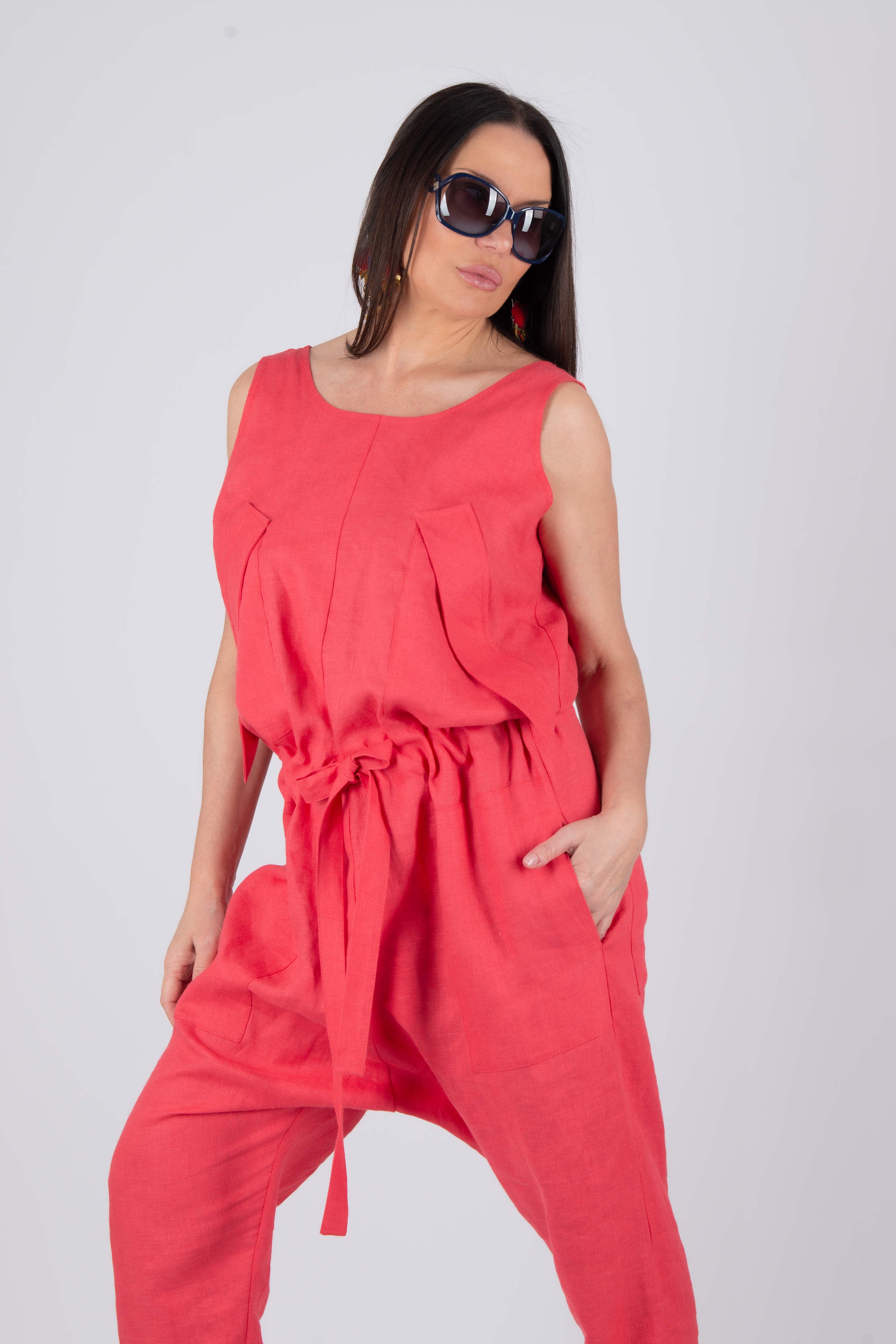 sleeveless linen jumpsuit #coral