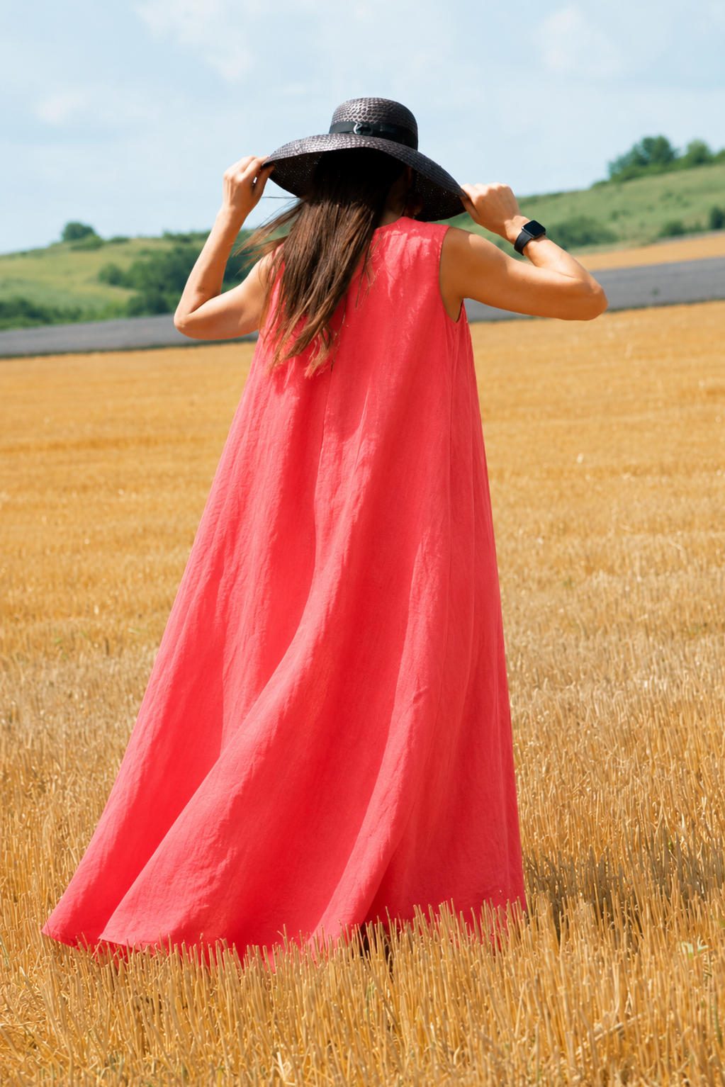 Linen sleeveless dress #coral