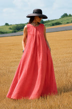 Linen sleeveless dress #coral