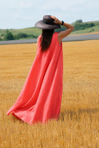 Linen sleeveless dress #coral
