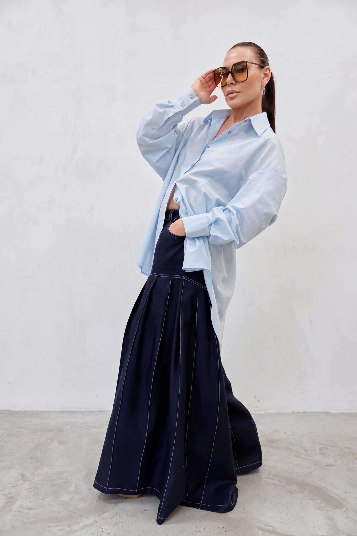 Linen wide leg pants #dark-blue