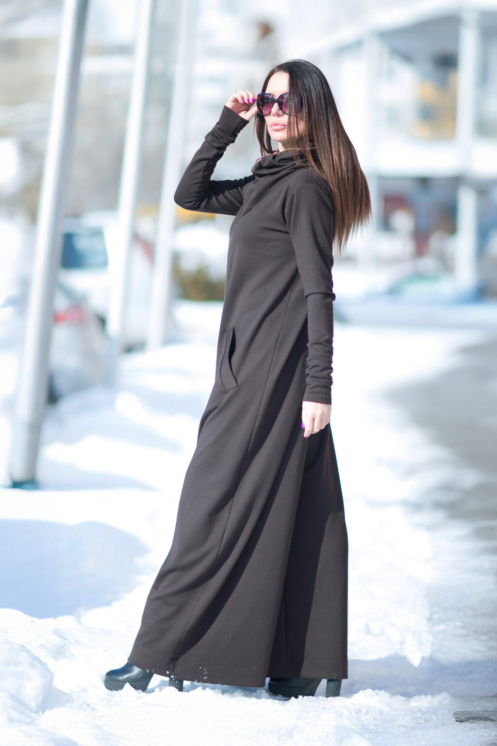 hooded cotton jumpsuit #dark-brown