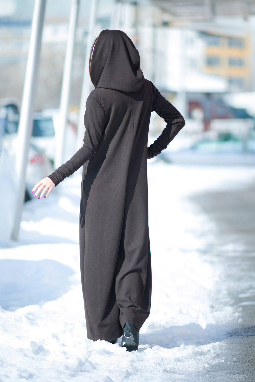 hooded cotton jumpsuit #dark-brown