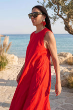 Red cotton long dress #red
