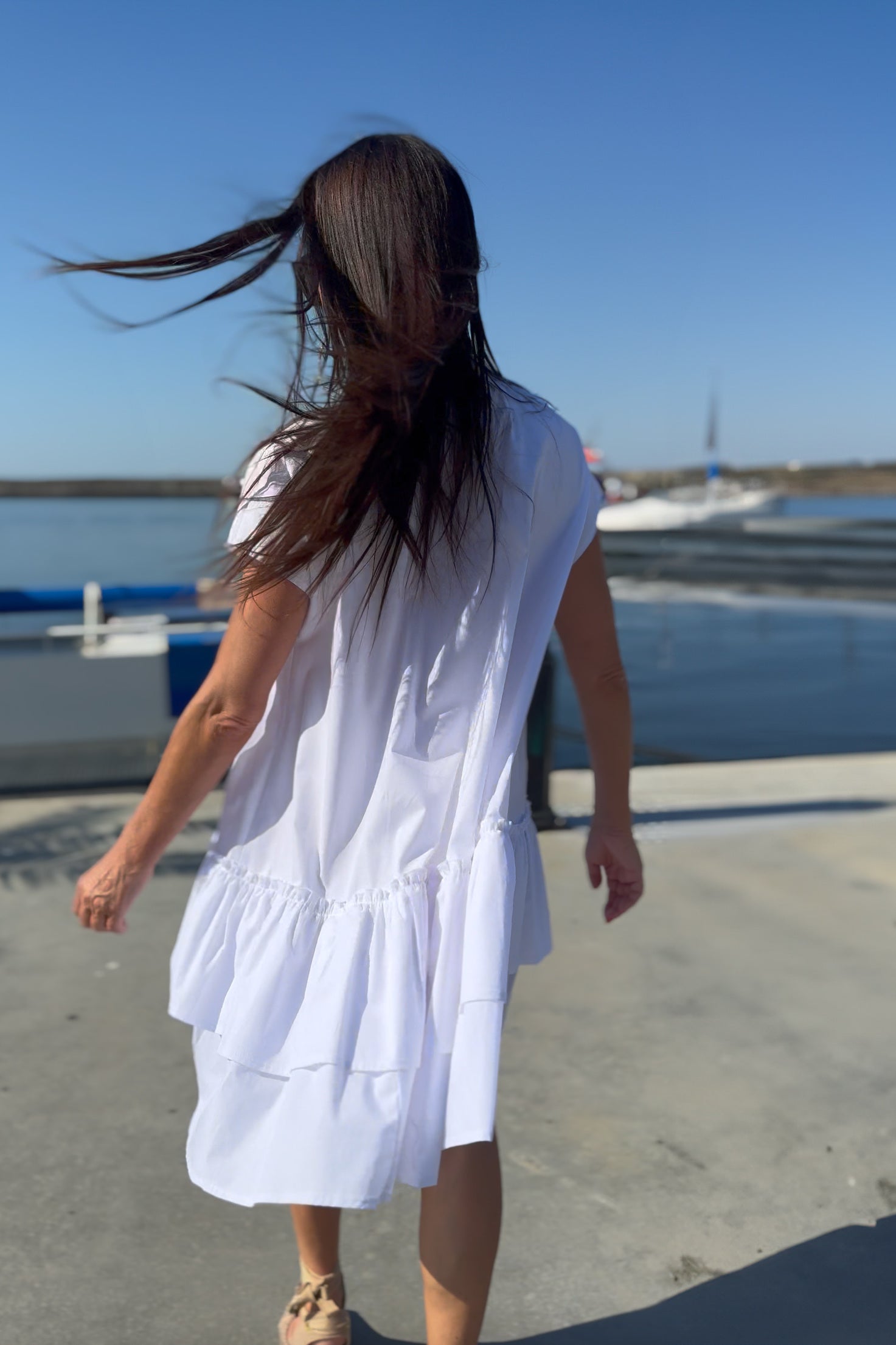 Flounces sleeveless dress tunic - Eug fashion #white