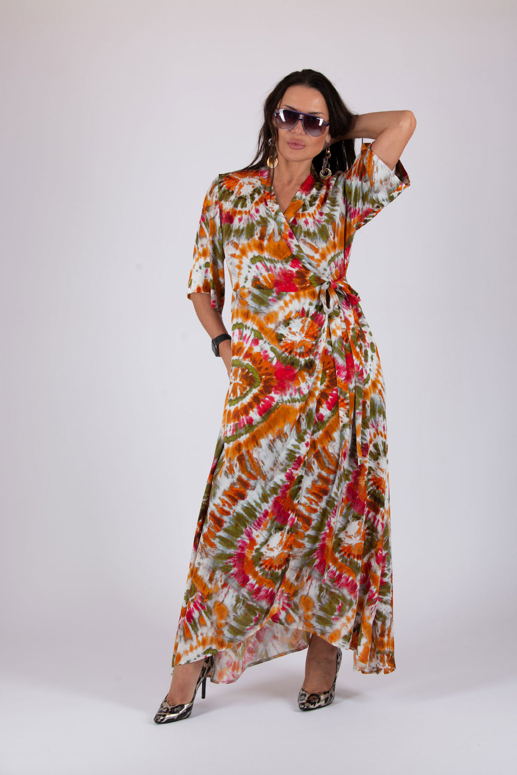 Wrap cotton tie-dye maxi dress - EUG fashion
