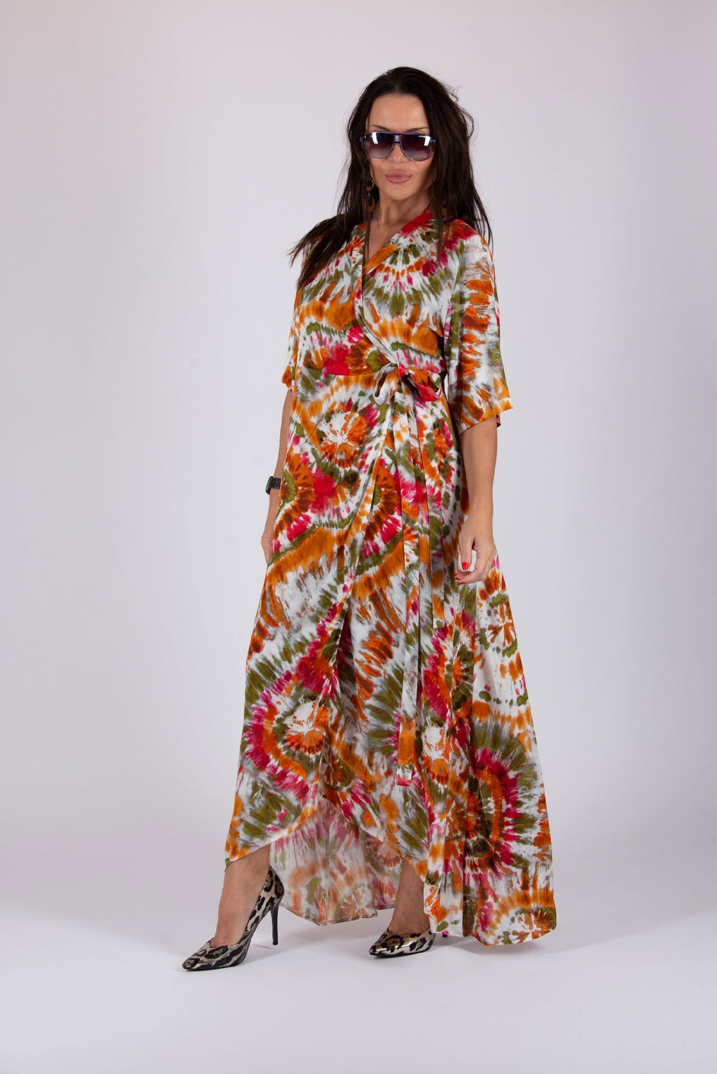 Wrap cotton tie-dye maxi dress - EUG fashion