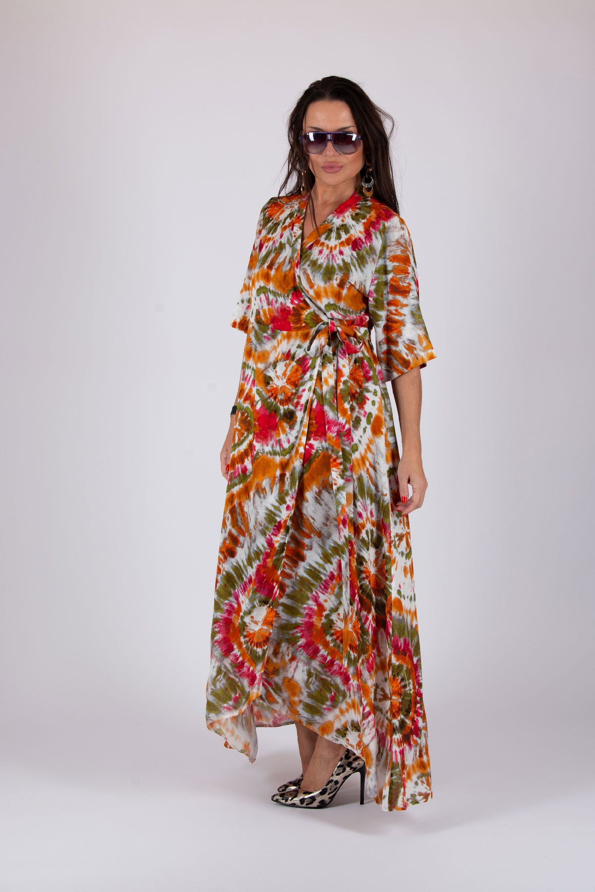 Wrap cotton tie-dye maxi dress - EUG fashion
