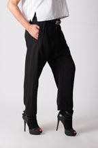 Black cotton satin drop-crotch pants Mauren — EUG Fashion
