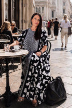 long dallas dress black white