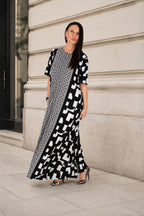 long dallas dress black white