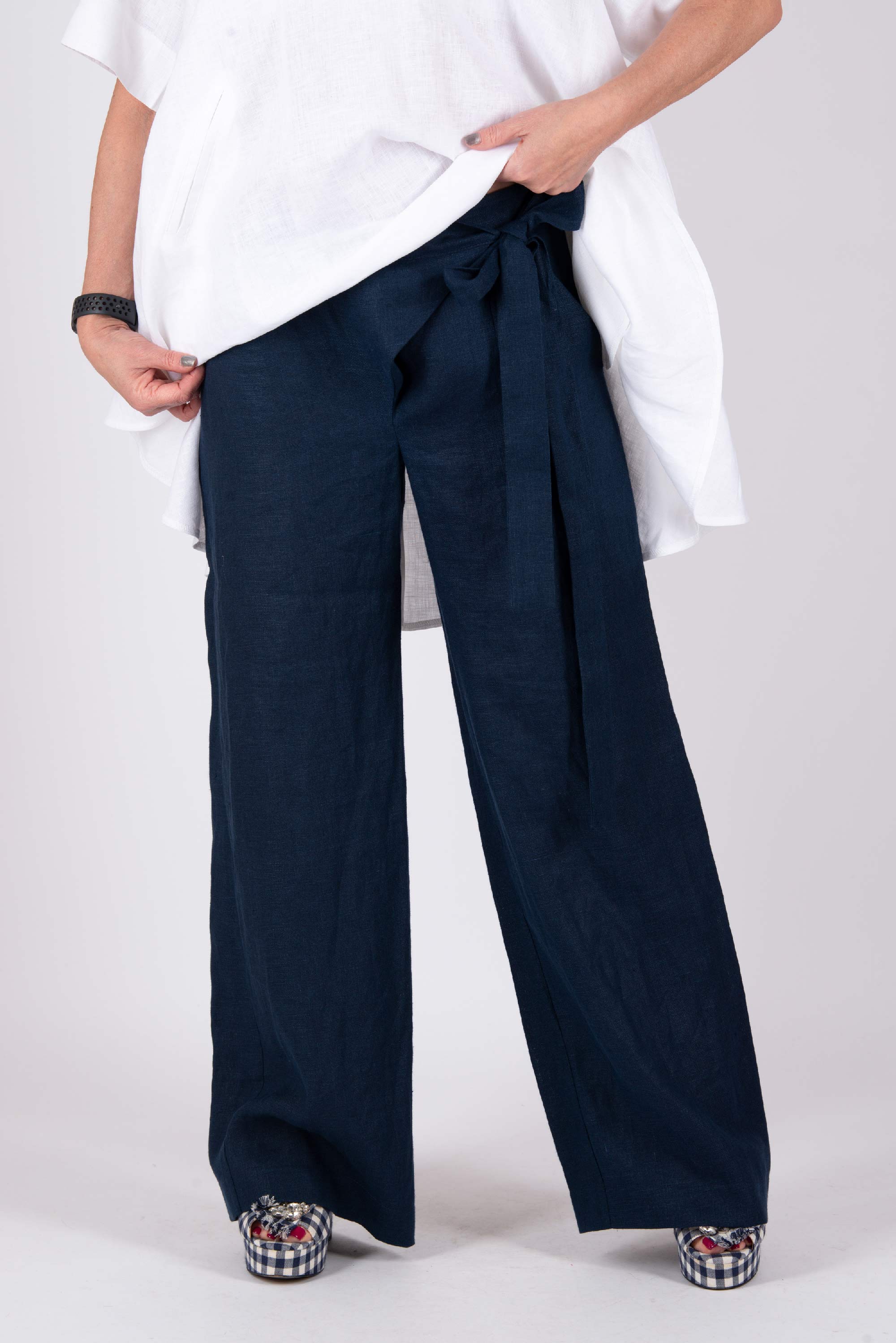 Linen wrap pants nasy #dark-blue