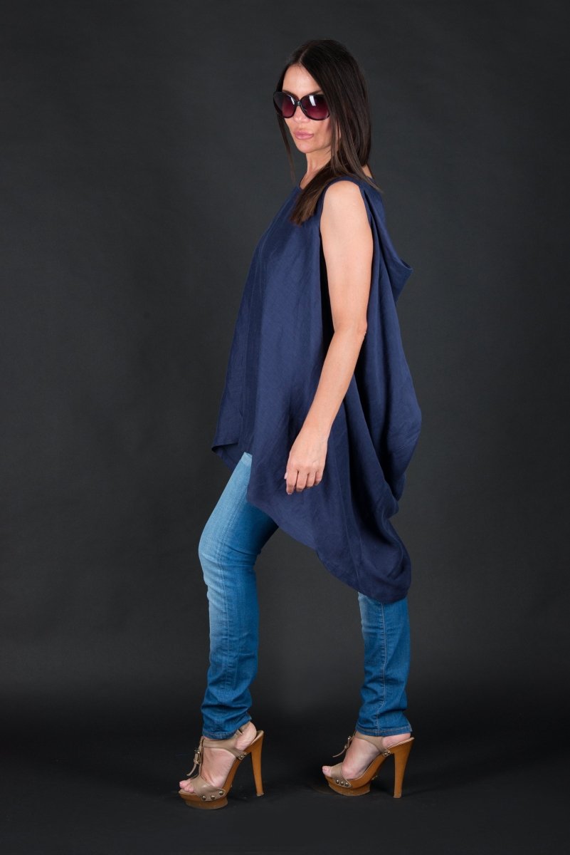Dark blue Linen Asymmetric Tunic Judy - EUG Fashion