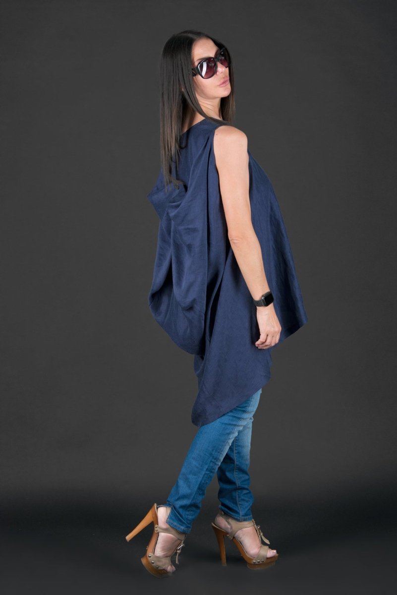 Dark blue Linen Asymmetric Tunic Judy - EUG Fashion EugFashion 