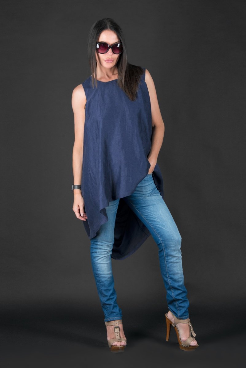 Dark blue Linen Asymmetric Tunic Judy - EUG Fashion