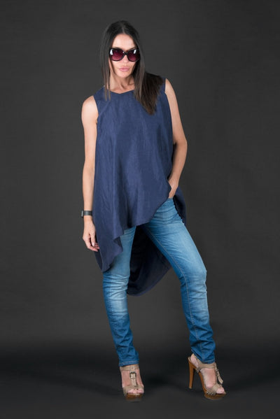 Dark blue Linen Asymmetric Tunic Judy - EUG Fashion EugFashion 